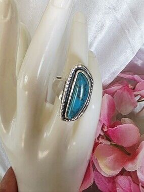 Silpada 925 Sterling Silver Turquoise Ripple Ring  R3482 RARE Size 7